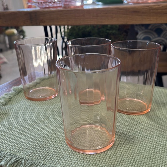 Pink Depression Glassware Drinking Glasses 4" set of 5 - Picture 2 of 4